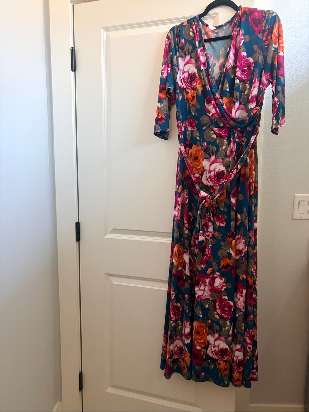 Pinkblush Teal Floral Wrap Maxi Dress with Pink & Orange Blooms